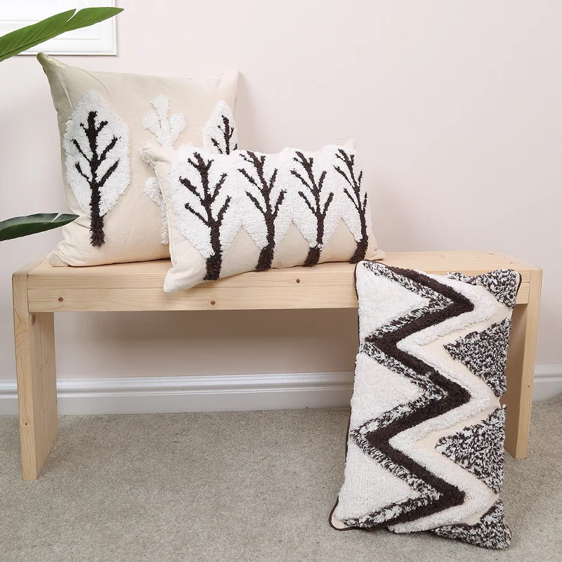 

Марокканская стеганая наволочка для подушки, белая декоративная наволочка для подушки, наволочка с вышивкой деревьев, 45x45 см, ручная работа,...