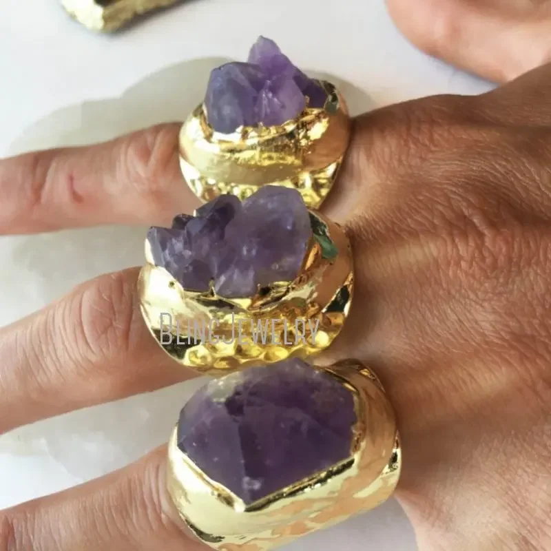 Ювелирные изделия с аметистом Cluster золотого цвета обручальное кольцо большим