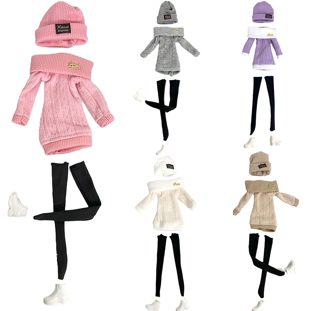 

5 Set Fashion Doll Winter Clothes Set For Barbie Doll Outfits Sweaters Slim Pants Hat Shoes For 1/6 Dolls Accessories Toys