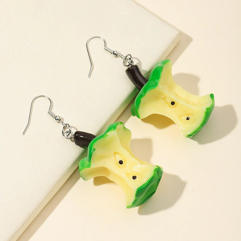 

New Women Resin Funny Core of Apple Drop Dangle Earrings Female Casual Statement Earrings Brincos Feminino Boutique Jewelry