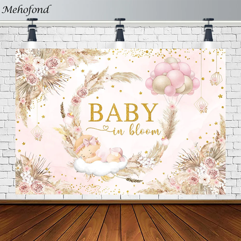 

Mehofond Baby In Bloom Backdrop Girl Baby Shower Flower Birthday Decoration Background Photography Background Custom Name