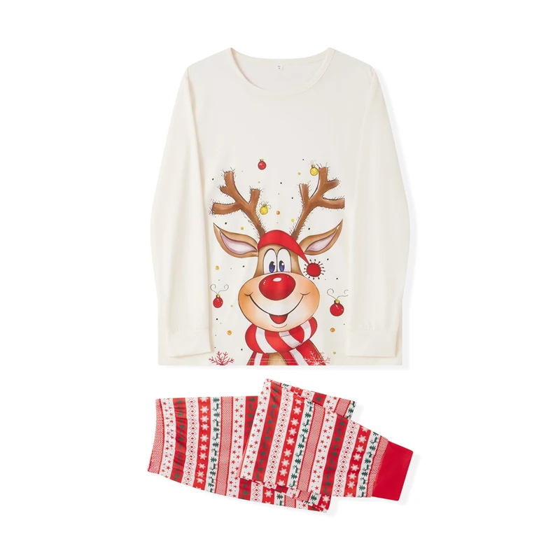 Рождественский Семейный комплект пижамы 2025 топы с длинным рукавом и круглым