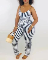 jumpsuit women casual striped print o ring decor spaghetti strap jumpsuit v neck long pants suspender pants 2022 new fashoin