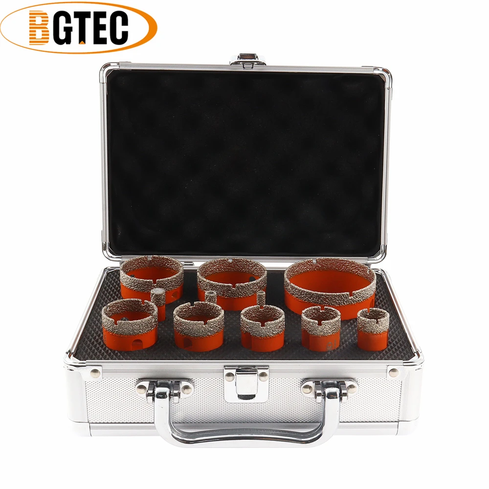 BGTEC 11pcs/Box Diamond Drill Core Bits Set Triangle Shank Ceramic Tile Marble 6/8/10/20/25/28/32/35/45/50/65mm Drilling Crowns