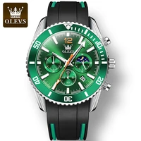 olevs 9916 waterproof silicone strap men wristwatch quartz fashion multifunctional three eye six hand watch for men luminous