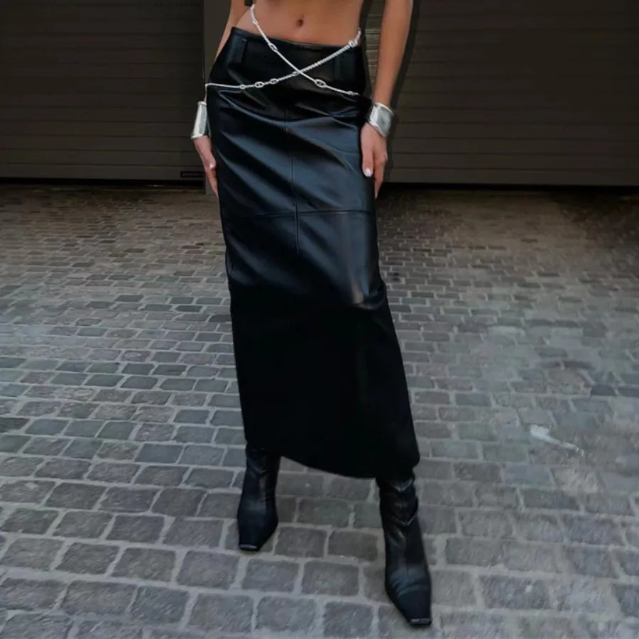 

Женская кожаная юбка средней длины, осень 2023, женские модные элегантные платья, женские элегантные платья, без пояса