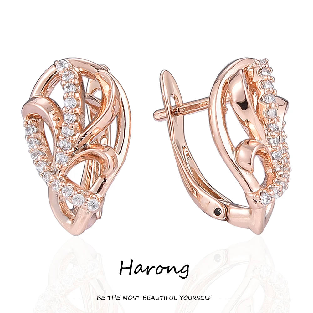 

Harong Rose Gold Copper Color Crystal Earrings Trendy Women's Jewelry Accessories Stud Earring Gifts for Aesthetic Decoration