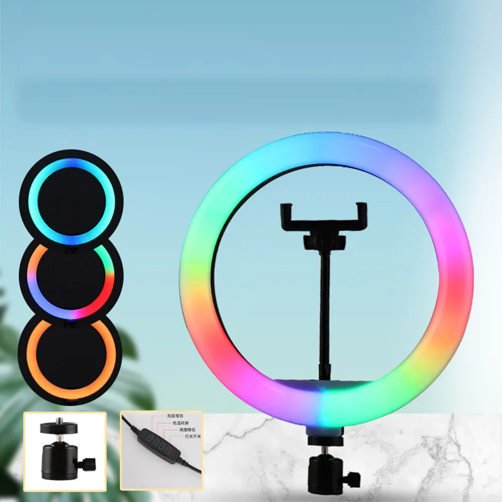 

Кольцевой светодиодный светильник 10 "RGB, освещение для селфи и фотосъемки, цветная кольцевая лампа с регулируемой яркостью, кольсветильник ...