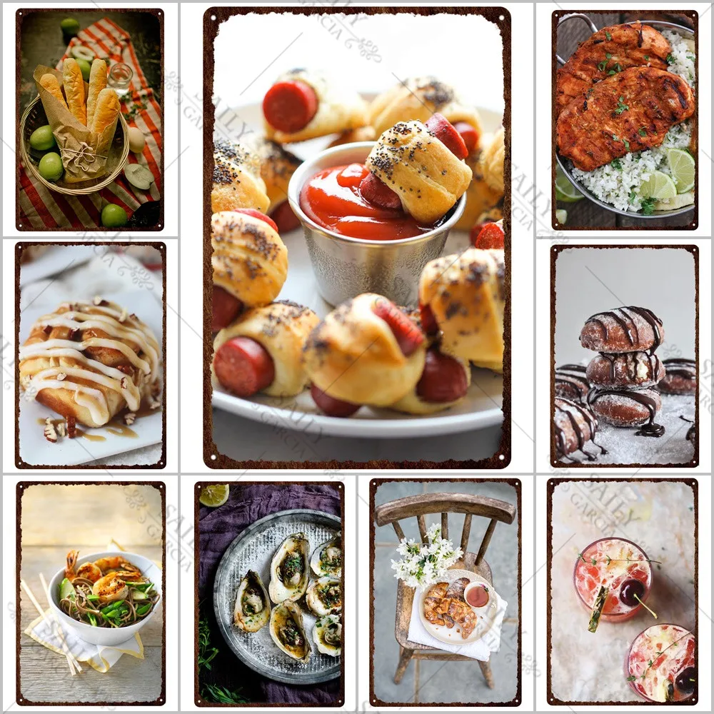 

Cake Bread Foods Dessert Metal Print Plates Restaurant Kitchen Decor Tin Sign Posters Plaques Modern Home Decor Metal Tin Sign