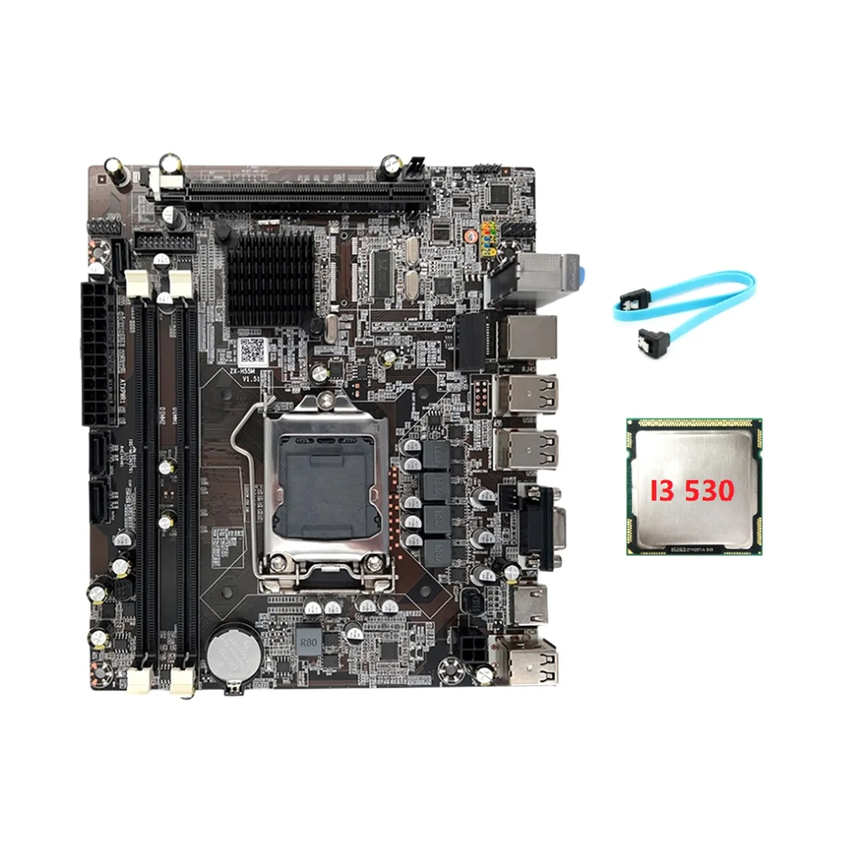 

Материнская плата H55 LGA1156 с поддержкой I3 530, I5 760, процессор DDR3, память для настольного компьютера, материнская плата с процессором I3 530 и кабелем SATA