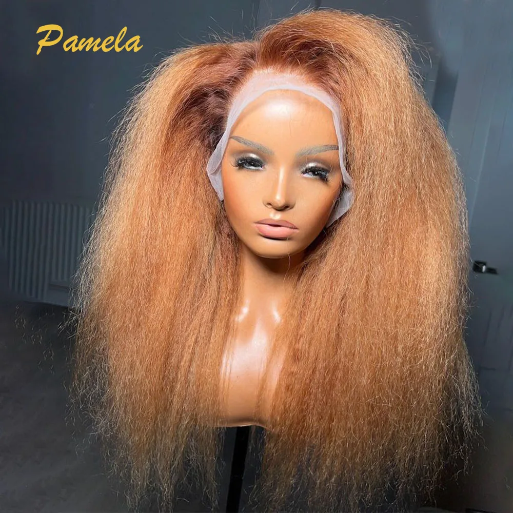 

250% High Density Honey Blonde Kinky Straight 13X4 Lace Front Human Hair Wigs 27 Colored Lace Frontal Wigs Pre Plucked For Women