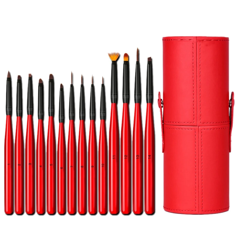 

14Pcs/Set Nail Painting Brush Makeup Synthetic Brush Nail Polish Painting Art Pen With Storage Box