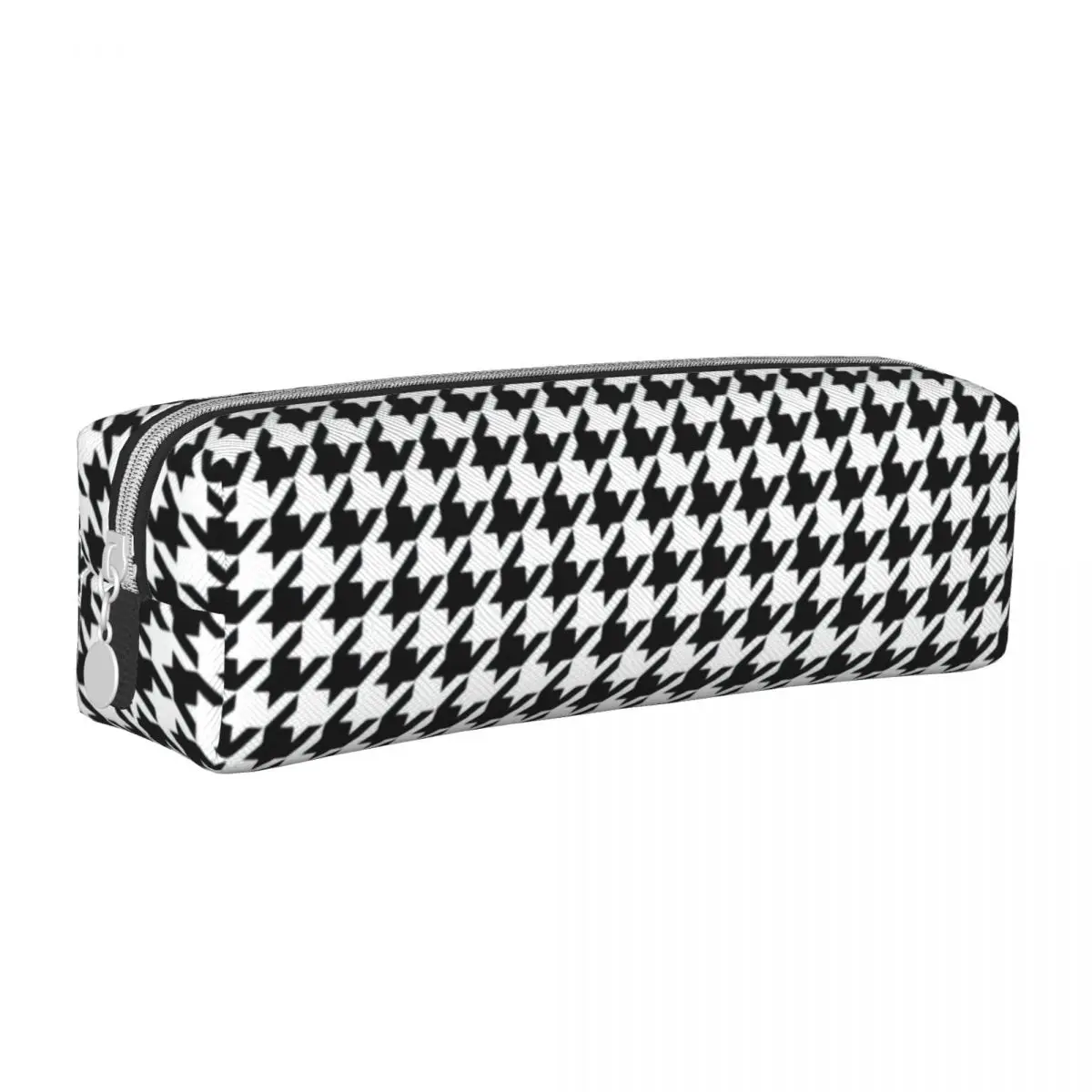 

Retro Houndstooth Square Pencil Case Abstract Checkered University Cool Leather Pencil Box For Child Zipper Pen Organizer