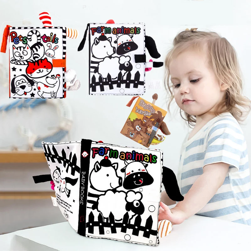 

Интерактивная игрушка-погремушка для раннего развития, Детские сенсорные игрушки, тканевые книжки с мерцающим хвостом для младенцев, малыш...