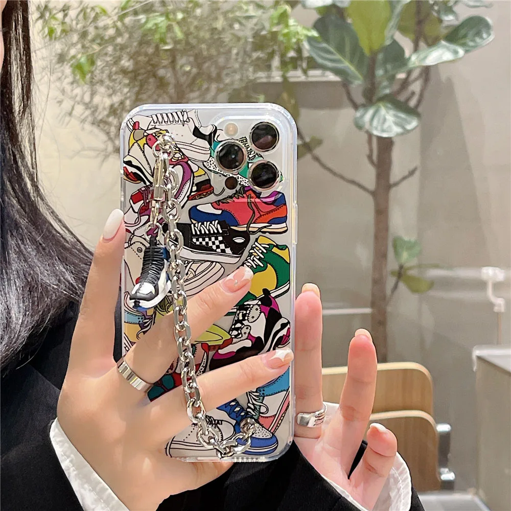 Sports brand 3D Shoe hand chain Soft silicon phone case for iphone 13 Pro Max 12 11 Pro 7 8 Plus X XR XS Max SE 2020 Clear Cover images - 6