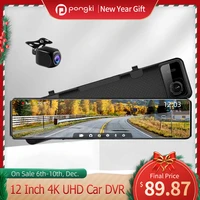12 4k touch screen front 2160p rear 1080p dash cam streaming media video recorder rear view mirror registrar car dvr camera