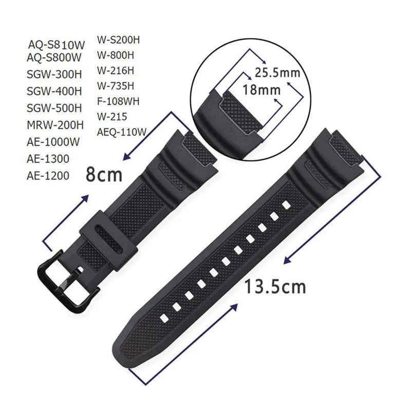 Watch Strap 18mm for CASIO AE1200 / 1300 / 1000 W-219 Replacement Silicone Rubber Watch Band Men's Wristband Bracelet Accessorie