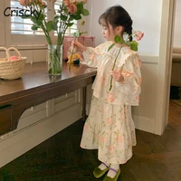 criscky 2022 autumn girls clothing sets korean princess floral baby fashion long sleeved outfits 2pcs for kids clothing sets