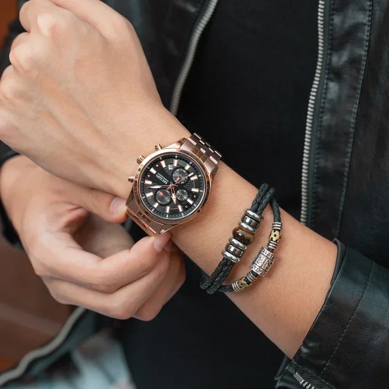 MEGIR New Fashion Mens Watches Chronograph Waterproof Stainless Steel Date Sports Quartz Watch Men Top Brand Luxury Wristwatch