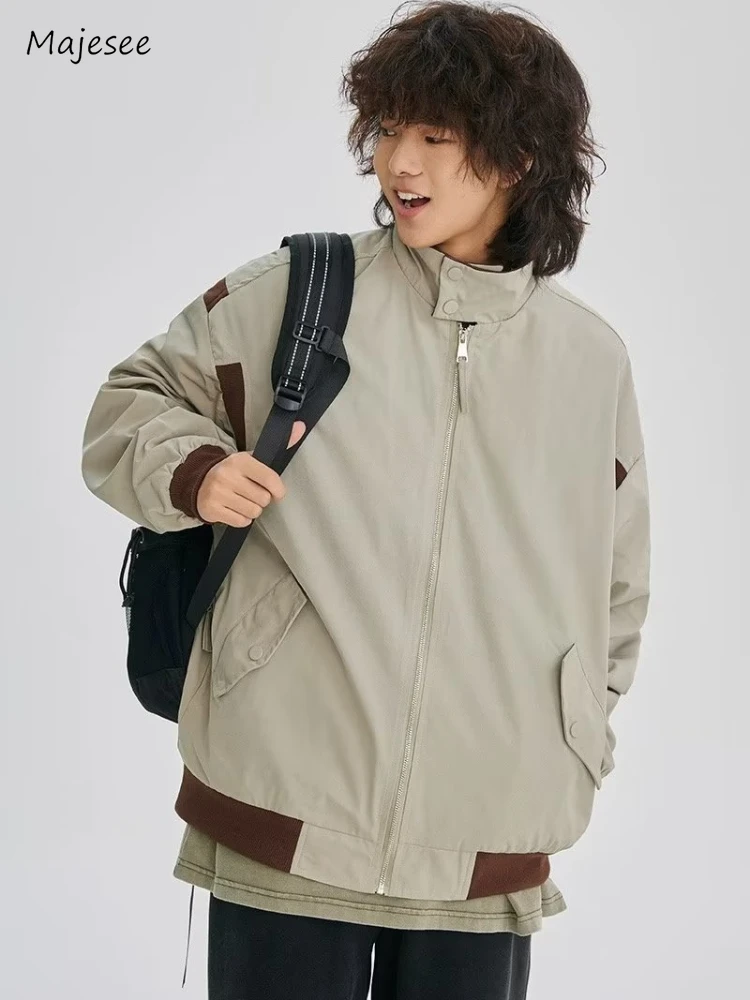 

Куртка мужская с воротником-стойкой, модная универсальная уличная одежда-бомбер в стиле ретро, Techwear в японском стиле Харадзюку, с карманами, в простом стиле