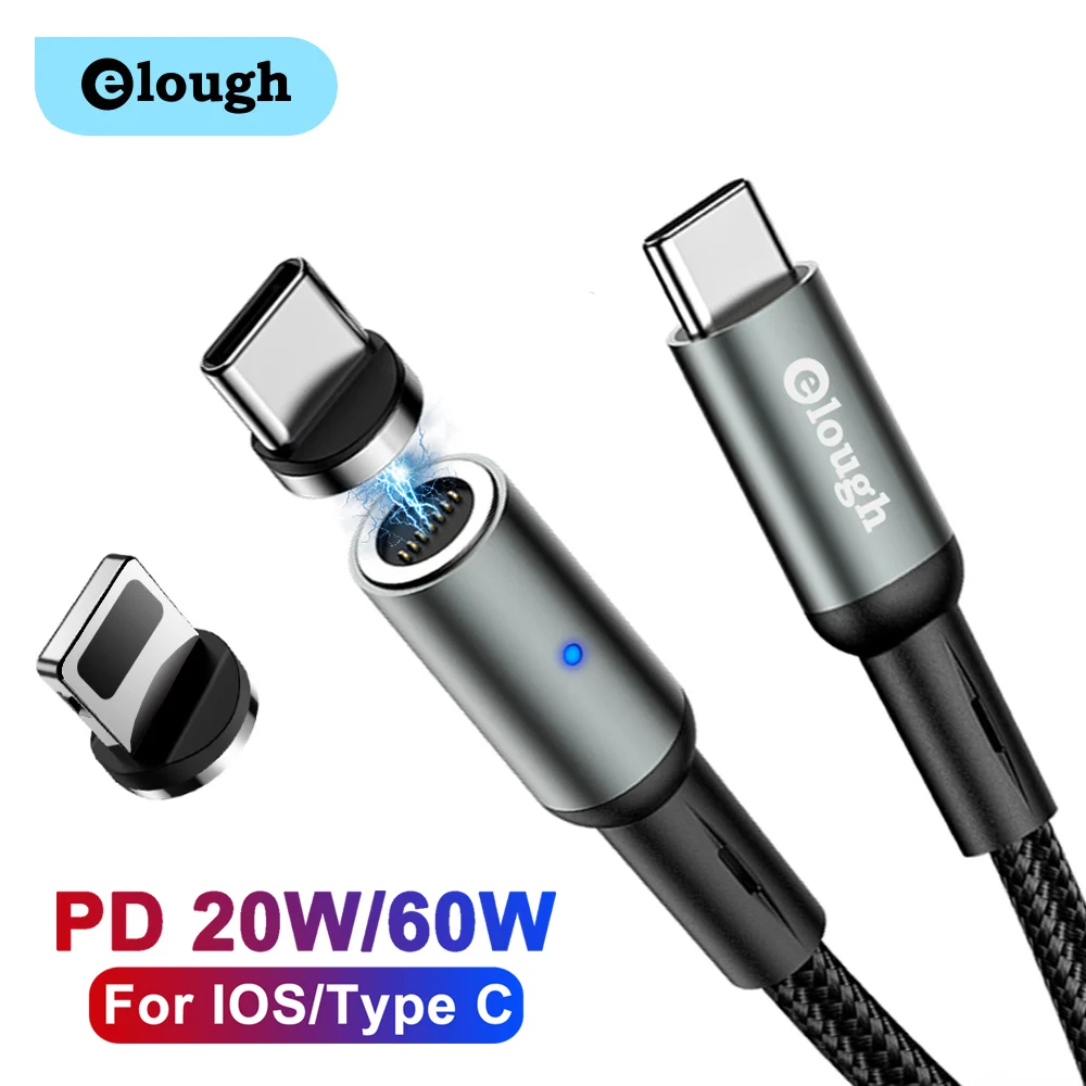 Elough-Cable magnético USB tipo C de carga rápida, Cable de datos PD60W...