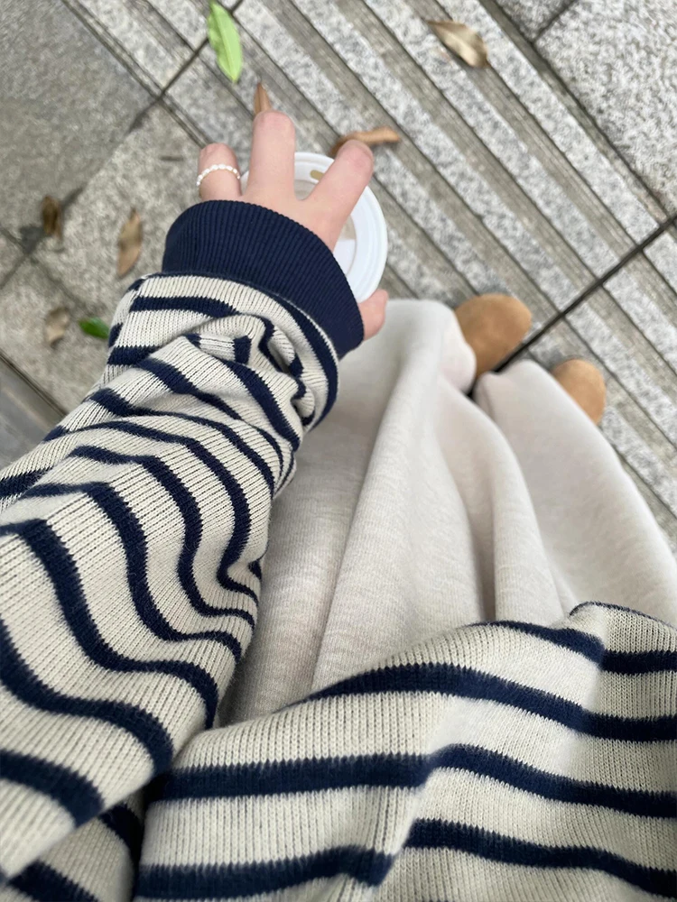 [В наличии] Пуловер в полоску контрастного цвета вязаный женский осенне-зимний