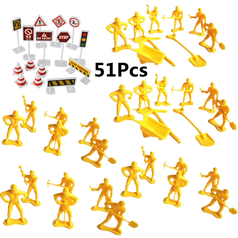 

51pcs Engineering Vehicle Model Toy Plastic Soldiers Military Simulation Models Toy Worker Playset Kids Toys Boys Gift