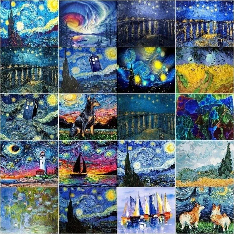 

CHENISTORY Diamond Painting Van Gogh Starry Sky Landscape For Adult Embroidery Mosaic Full Animal Rhinestones Handicraft Gift