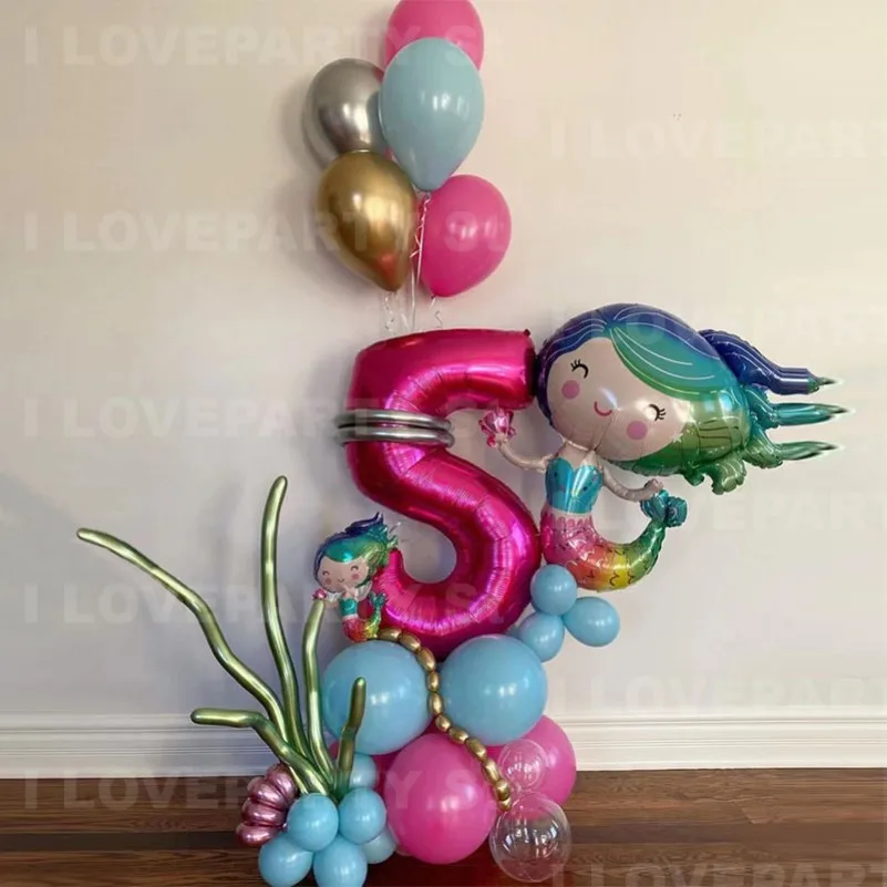

Набор воздушных шаров Русалочки, большой набор из 36 шариков размером 72 х60 см из фольги с цифрами 32 дюйма для девочек 1, 2, 3, 4, 5, 6 лет, украшение ...