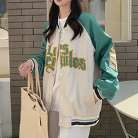 yiciya embroidery baseball jacket women green coat hip hop streetwear patchwork pu leather oversize varsity bomber jackets 2022