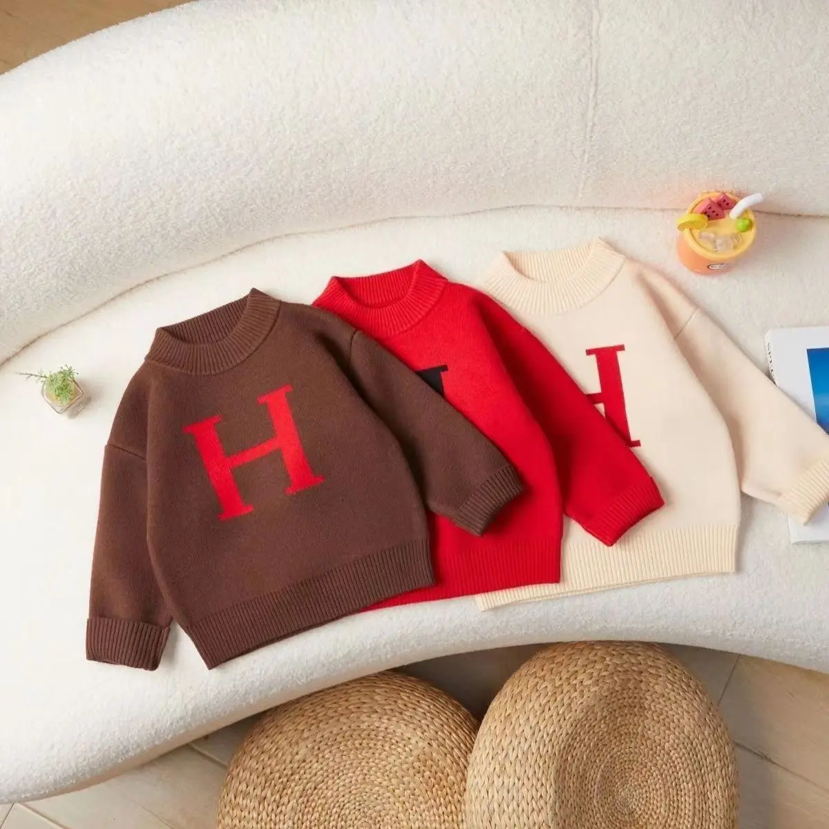 Осень-зима 2023 новинка свитер для маленьких мальчиков и девочек детская вязаная