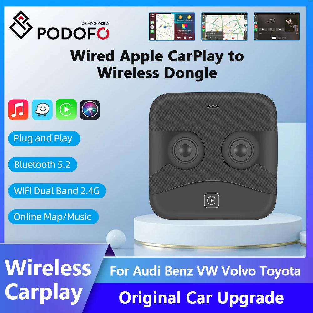 Беспроводной адаптер CarPlay Podofo активатор ключа Bluetooth Wi-Fi USB/Type-C голосовой помощник