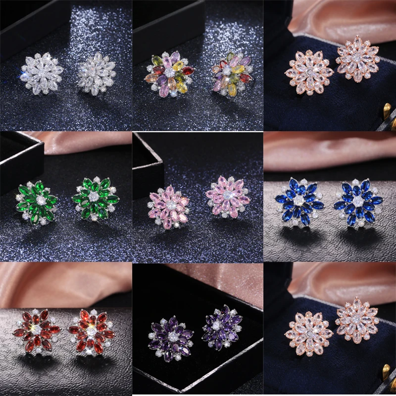 

Huitan Gorgeous Double Layer Flower Women Stud Earring 7 Colors Available Wedding Dancing Party Fine Gift Female Classic