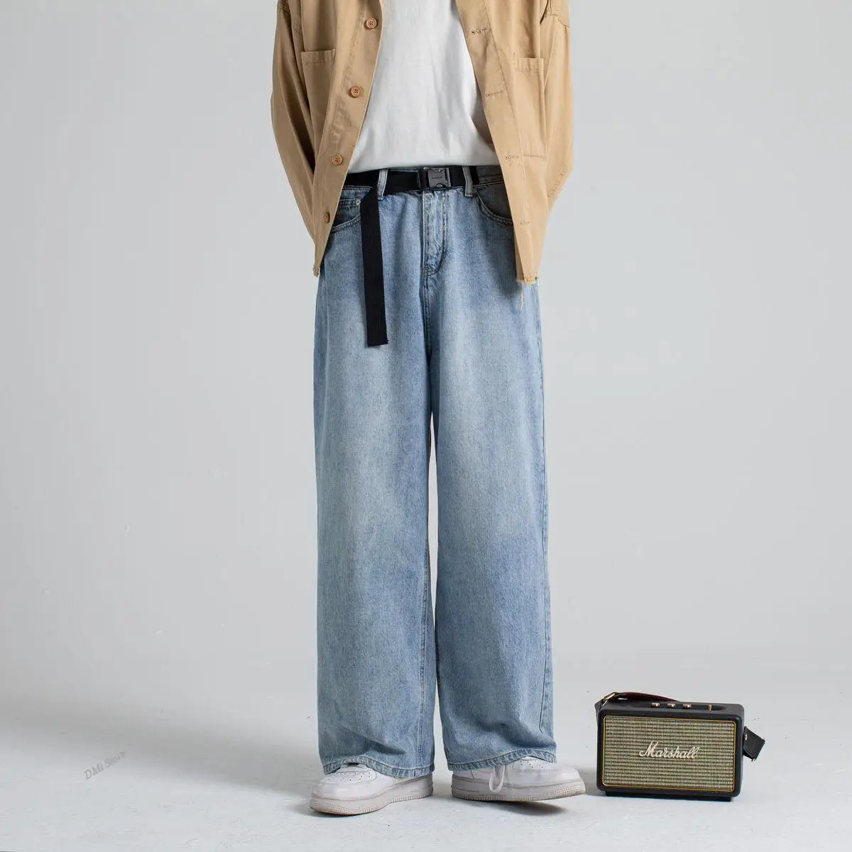 DIMI Denim Trousers Classic Cargo Pocket Jeans Blue Daddy Casual Pants S-2XL Men's Fashion Wide Leg Pants Baggy Homme Biker