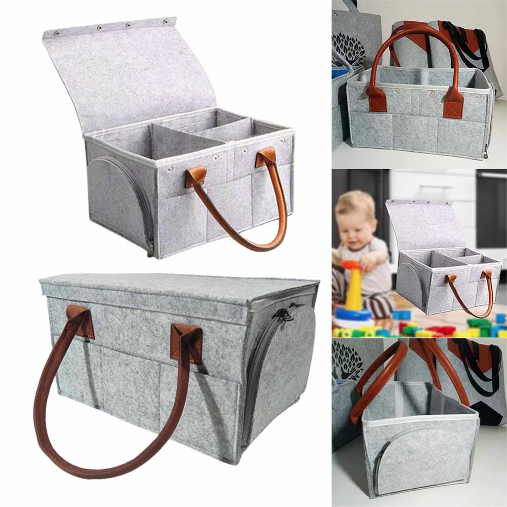 1x Felt Bag Storage Bag Baby Diaper Bag Organizer Pocket Portable Nursery Storage Bag Car Nappy Storage Bins Organizer With Lid images - 6
