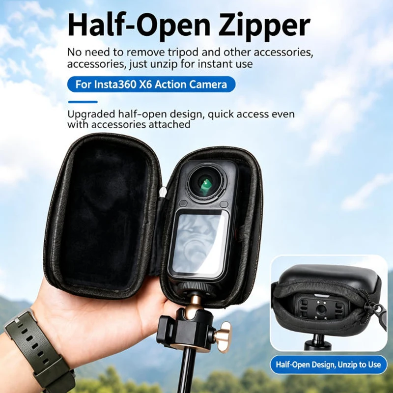 Фото Мини-чехол UCONS для камеры Insta360 X6, защита объектива, портативная дорожная сумка, конструкция с двойной молнией и креплением для штатива. №1