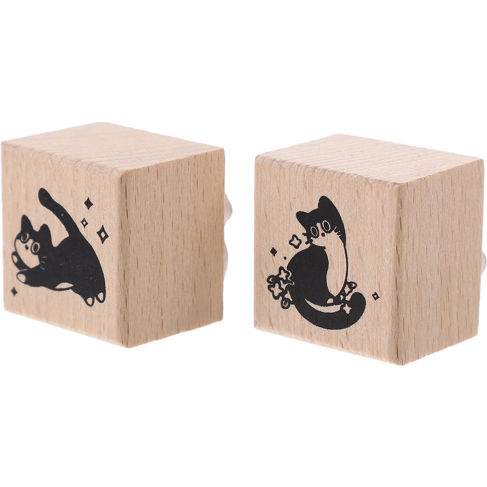 

2 Pcs Decor Stamps Rubber Kit Decorate Wood Cat Scrapbooking Journaling Student Use Diary