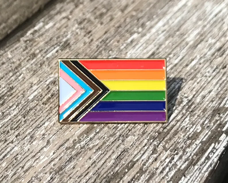 

Progress Pride Rainbow Flag 1" Lapel Pin Badge LGBT Gay LGBTQ+ Lesbian Bisexual Transgender Queer Ally Unity Equality Supports