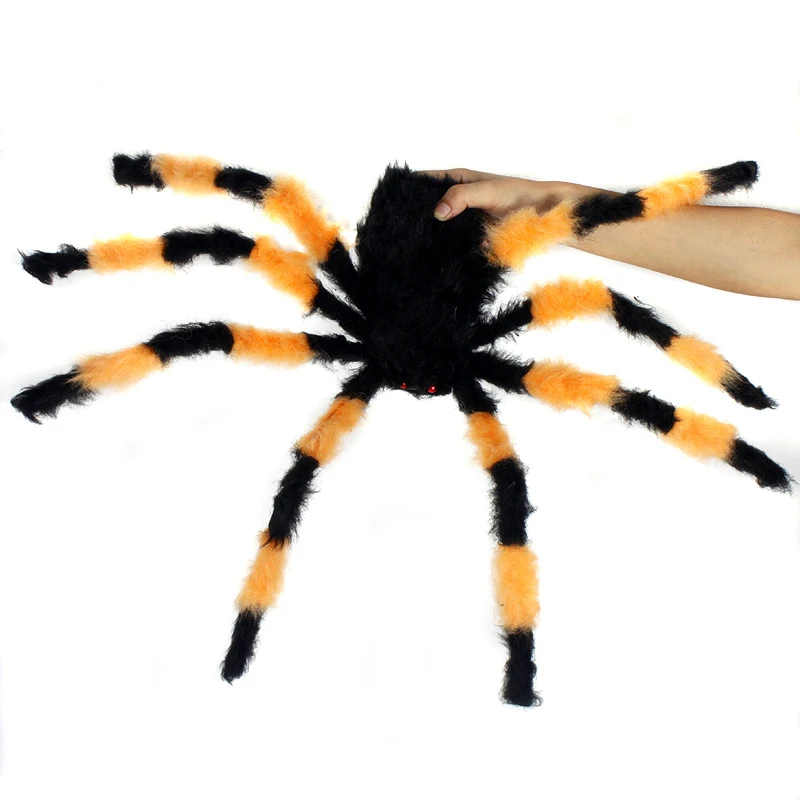 

Hot Sale 30/50/75cm Random Color Halloween Supplies Props Bar Decorations Colorful Whole Black Plush Spider Decoration Supplies