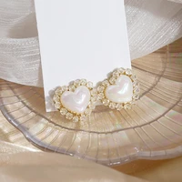 korean fashion luxury heart earrings inlaid crystal pearl stud earrings jewelry for women girl jewelry gifts