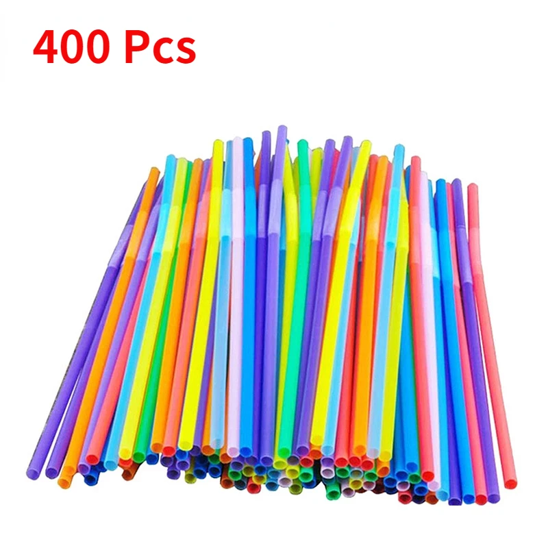 

400 Pcs Rainbow Disposable Plastic Straws Drinking Curved Flexible Bendable Drink Tube Reusable Straw Wedding Party Accessories