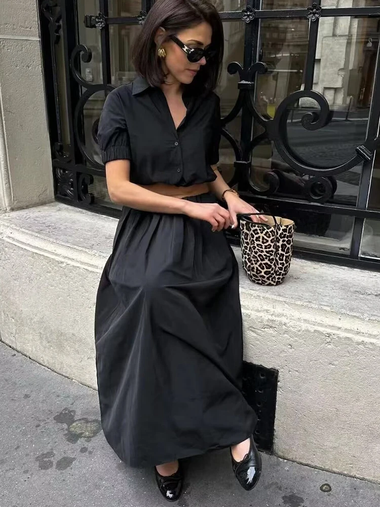 Женский винтажный комплект из юбки и рубашки с коротким рукавом