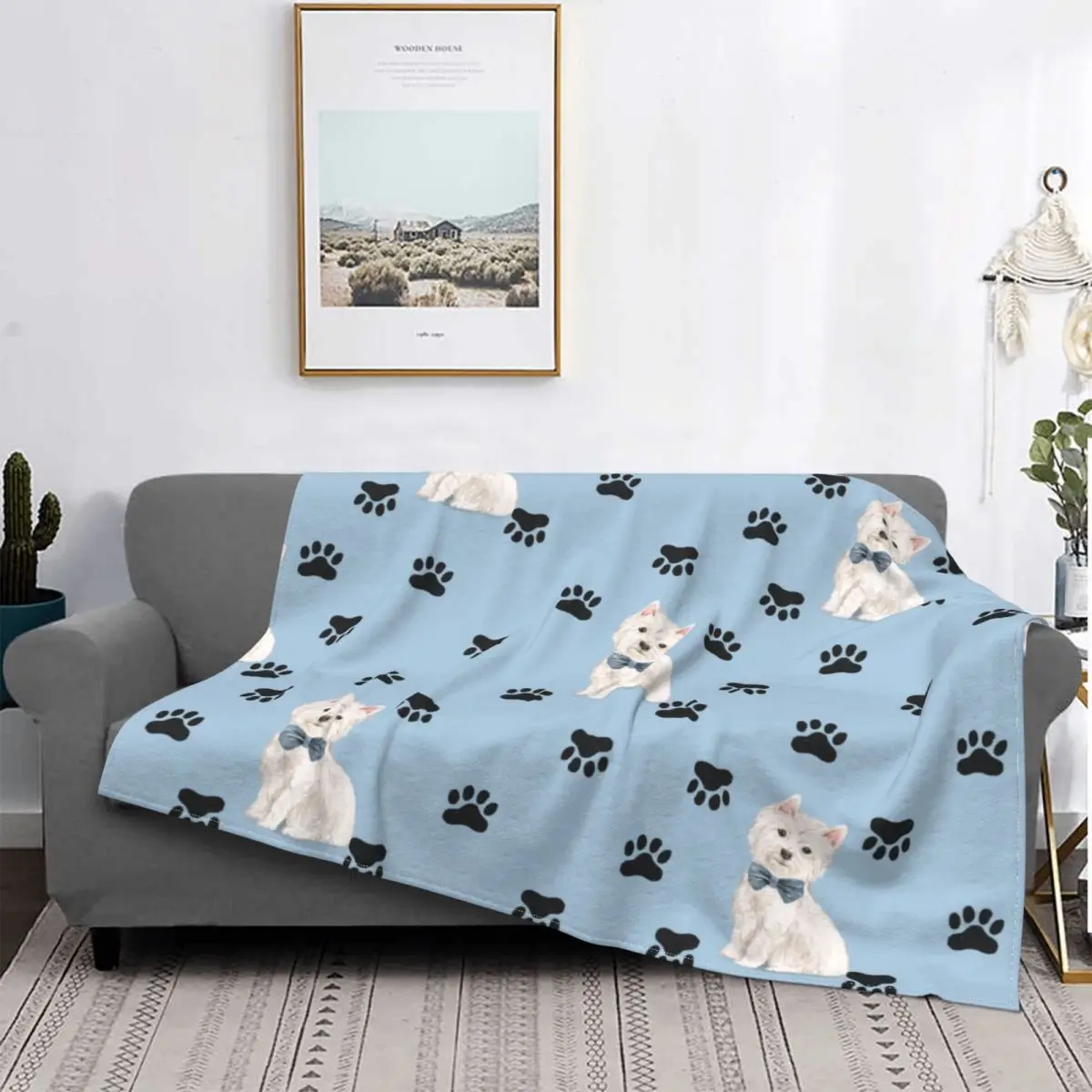 

White Terrier Puppy Throw Blanket Warm Flannel Westie Dog Pattern Blankets for Bed Car Sofa Bedspreads Fleece West Highland