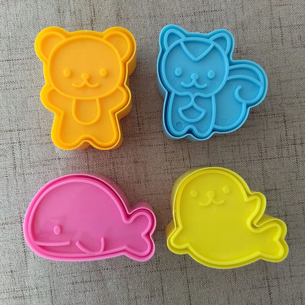 

4Pcs/set Cute Samll Dolphin Samll Seal Squirrel Bear Sandwich Cookie Mold Cutters Cutter Cookie Cake Decorating Moulds Tools