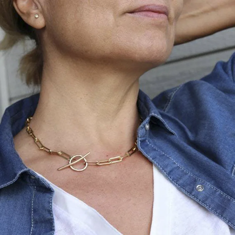 Женское колье из нержавеющей стали золотистого цвета 1 шт