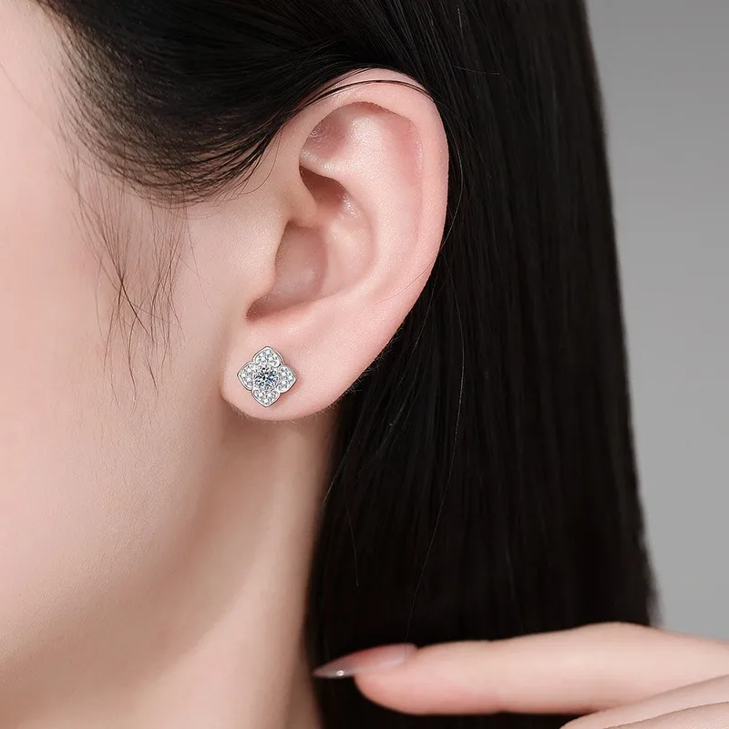 Фото Серьги-клевер E375 Lefei Fashion с цветными бриллиантами и классическим дизайном из муассанита, серебро 925 пробы, для женщин, подарок на вечеринку №3