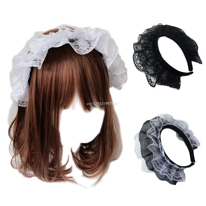 

Girls Lace Hair Hoop with Multilayer Lace Headdress Cute Maid Headpiece Anime Gothic Cosplay Headband