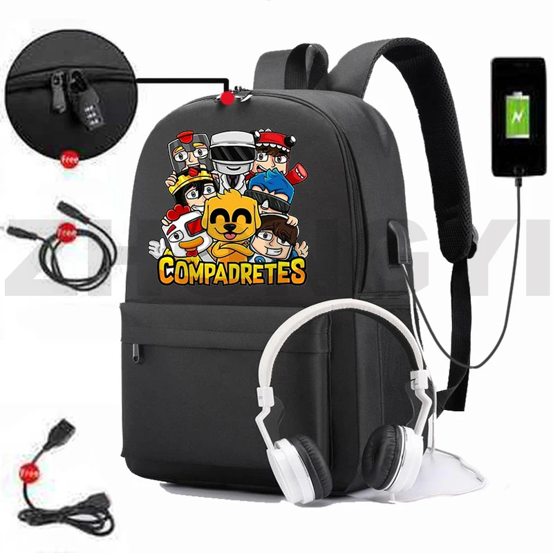 

Anime USB Charging Anti-theft Los Compas Bookbag Mikecrack Backpack Canvas Zipper Schoolbags for Teenage Girls Compadretes Bag