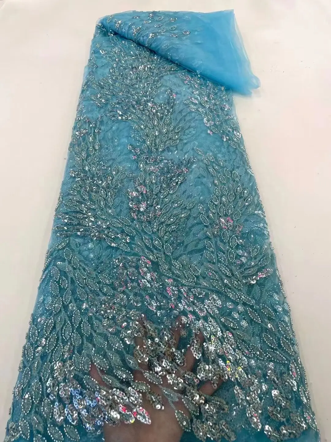 

Design African Lace Fabrics High Quality Lace with beads SYJ-12116810 Fabric For Women Party Dress Material