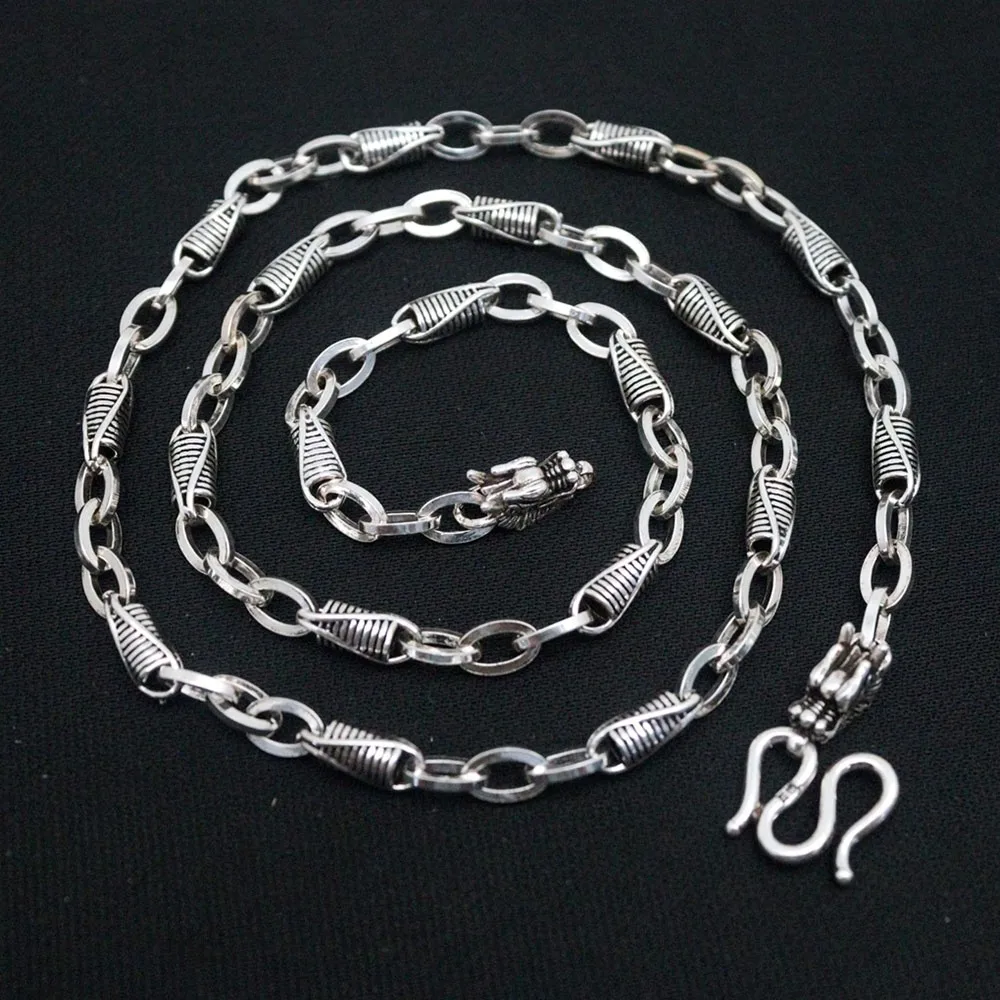 Ожерелье из серебра 999 пробы с бусинами в виде головы дракона 29-30 г/50 см